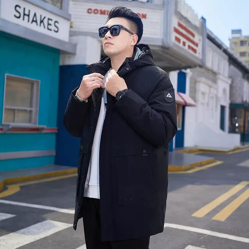 Men’s Thickened Mid-Length Winter Jacket – Hooded Plus Size Coat