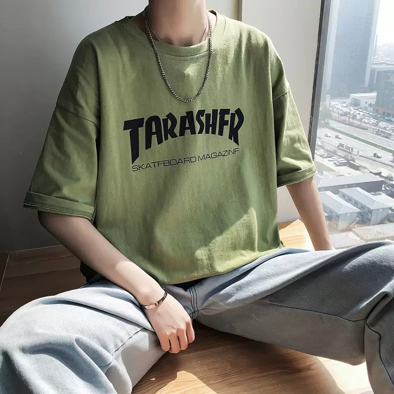 Men’s Loose Fit 5/8 Sleeve T-Shirt – Korean Streetwear Trendy Tee