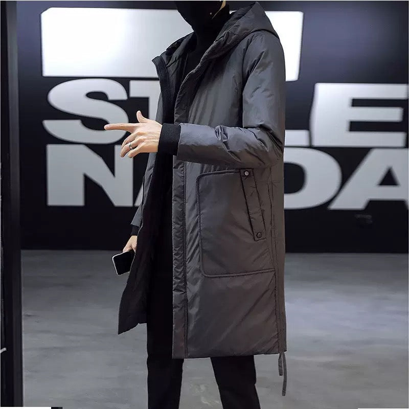 Men’s Mid-Length Hooded Winter Jacket – Thickened Fleece Casual Coat