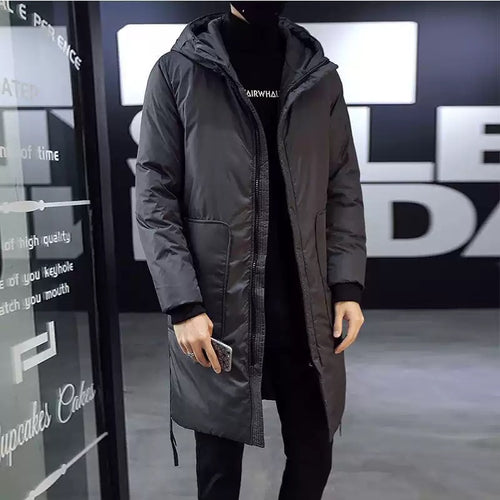 Men’s Mid-Length Hooded Winter Jacket – Thickened Fleece Casual Coat