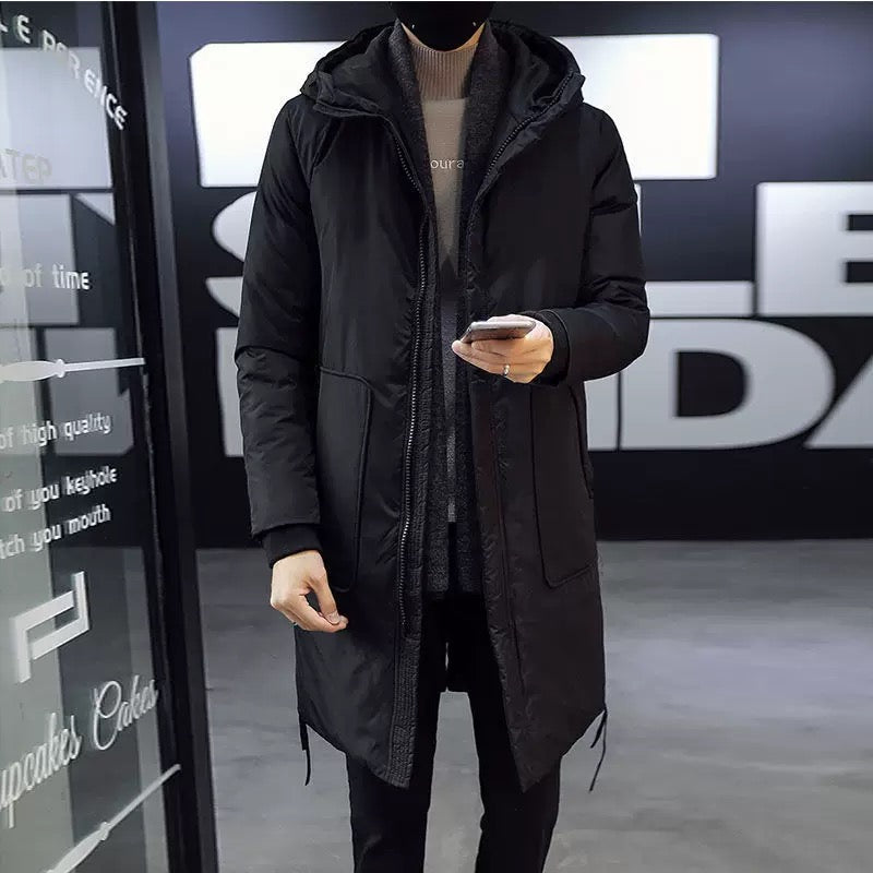 Men’s Mid-Length Hooded Winter Jacket – Thickened Fleece Casual Coat