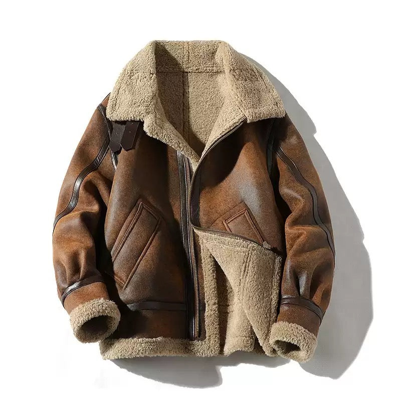Men’s Vintage Suede & Sherpa Jacket – Thickened Winter Faux Leather Biker Coat