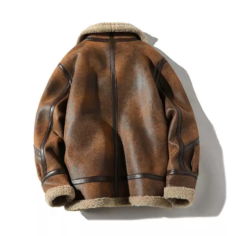 Men’s Vintage Suede & Sherpa Jacket – Thickened Winter Faux Leather Biker Coat