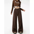 Women’s Brown High-Waist Wide-Leg Jeans – 2025 Spring/Autumn Loose Straight Pants