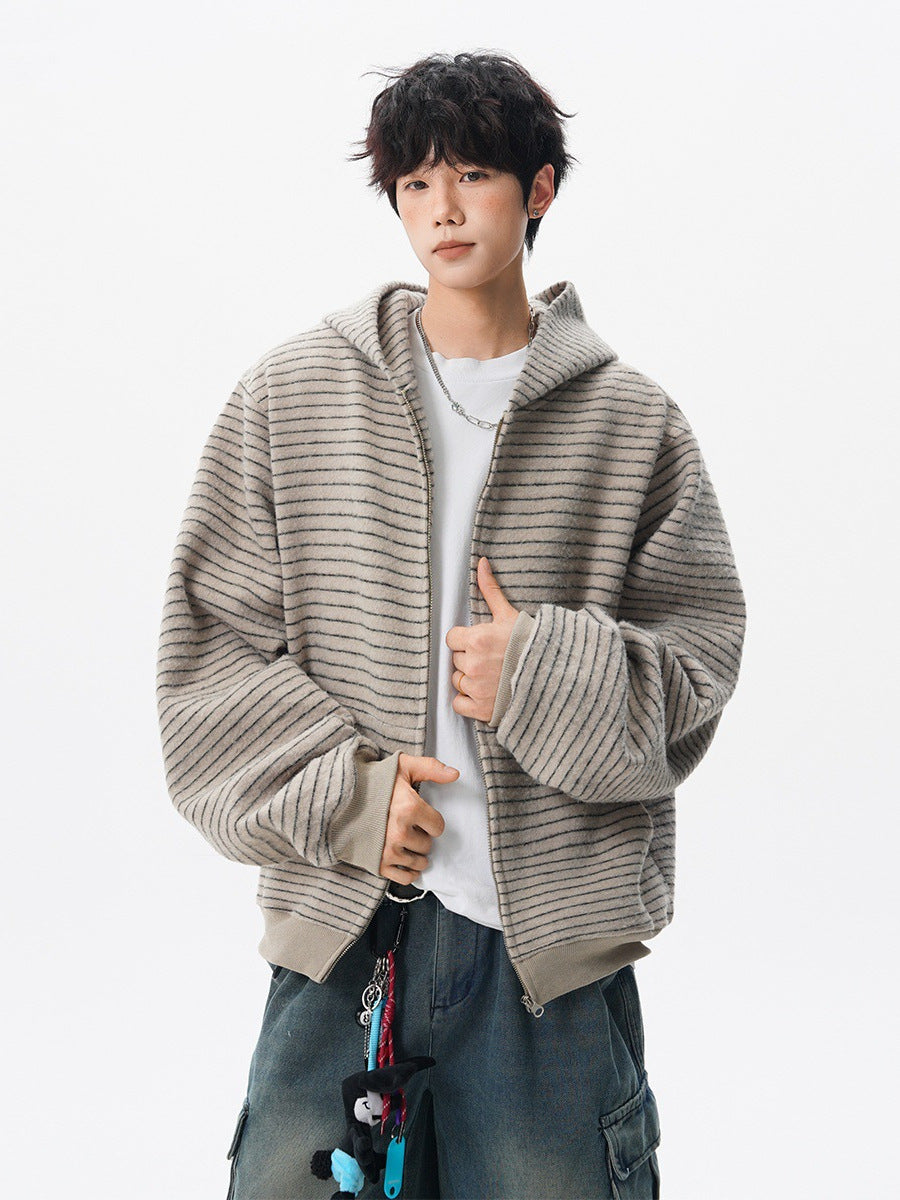 Men’s Vintage Striped Cardigan Sweatshirt | Autumn High Street Casual Jacket | Trendy Couple Style Versatile Top