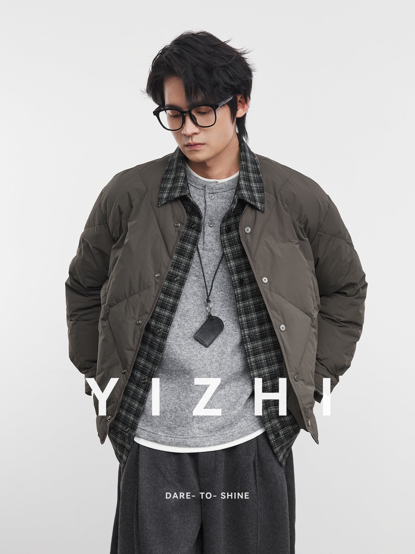 Men’s Plaid Spliced White Duck Down Jacket – Winter Warmth