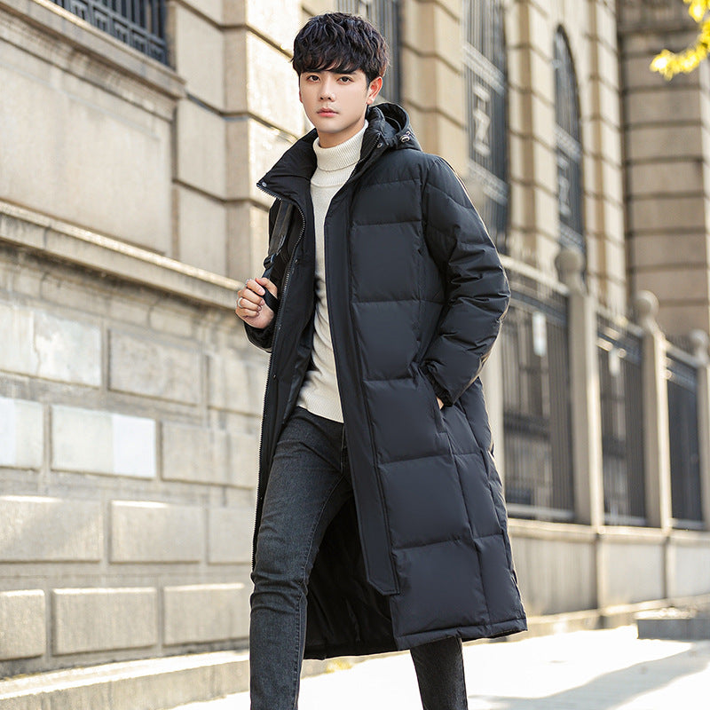Men’s Winter Hooded Down Coat – Mid-Length, Thick & Warm 2025
