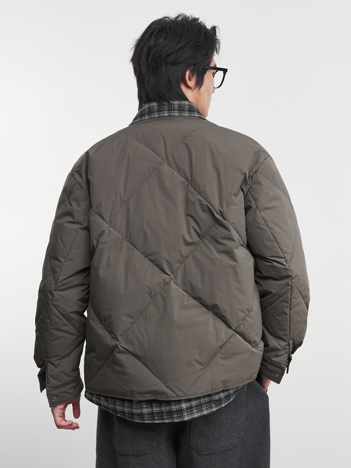Men’s Plaid Spliced White Duck Down Jacket – Winter Warmth